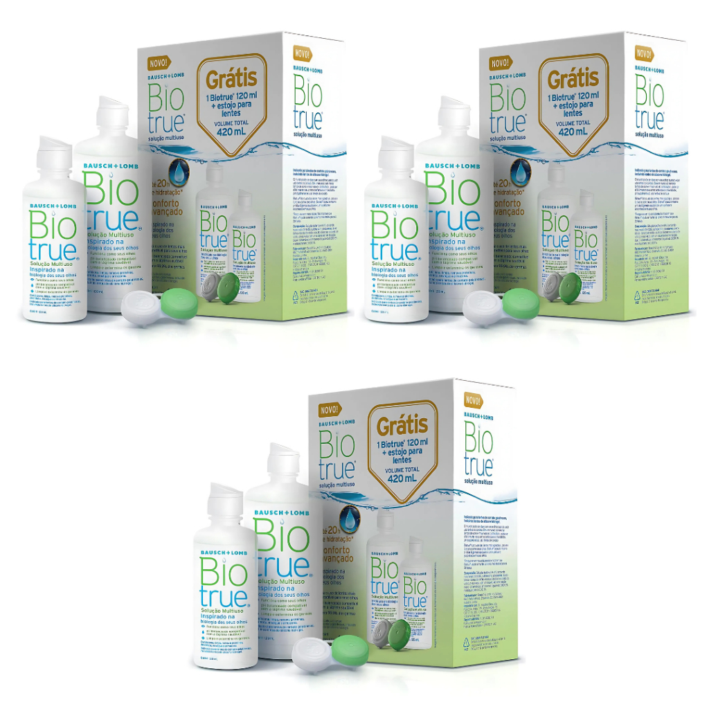3 Kits Biotrue Solução Limpeza Lentes De Contato Bausch