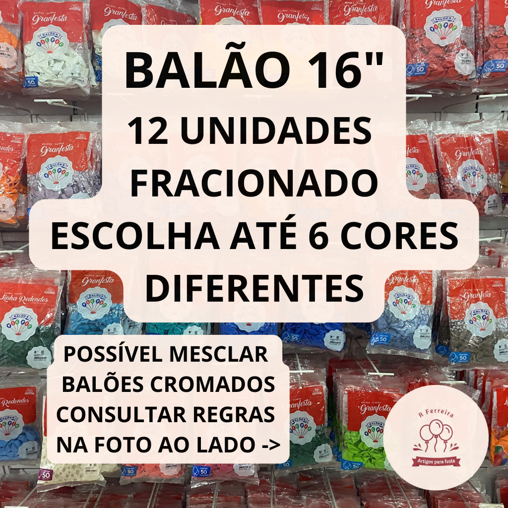 Balão Bexiga para Festa 16 Polegadas - Pic Pic - Fracionado Cores Diferentes Cor em Oferta na Shopee