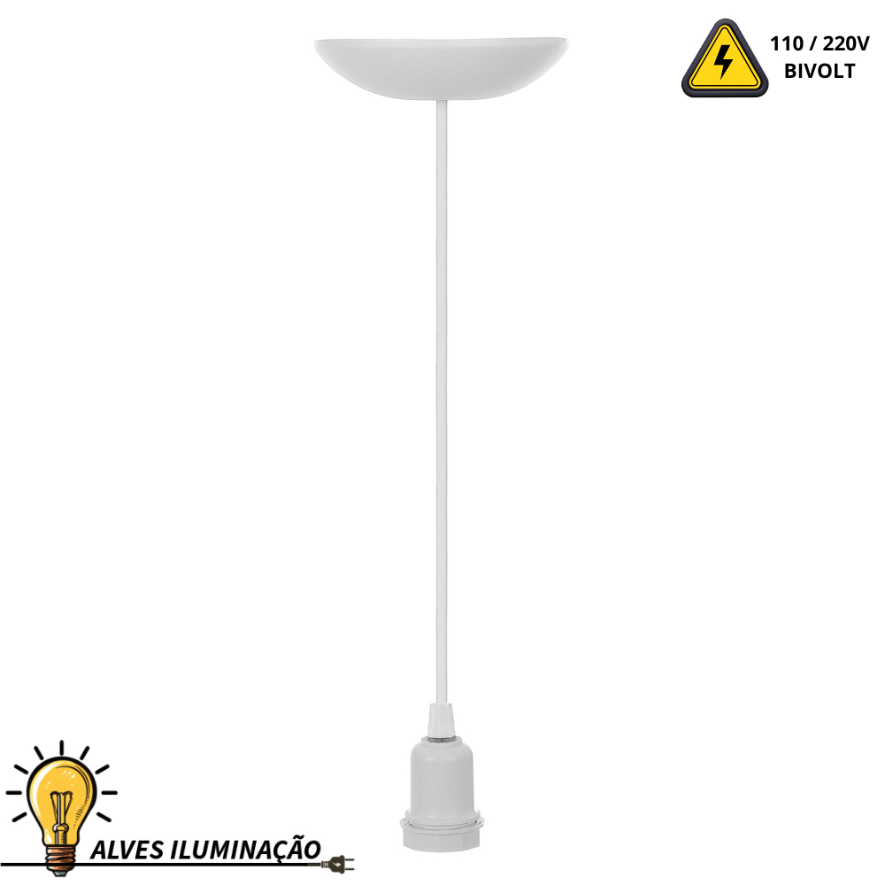 Luminária Pendente Decorativo com Soquete Coluna E27 de Acoplar Cúpula para 1 Lâmpada Bivolt Completo