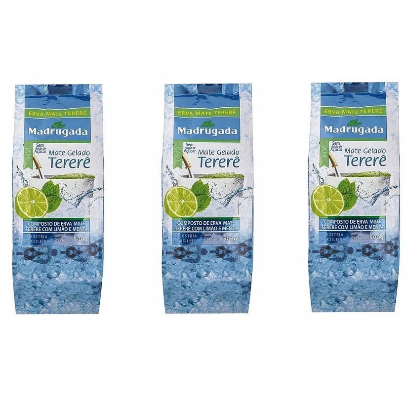 Kit 03 pacotes Erva-mate Tererê Limão e Menta Madrugada 500g cada
