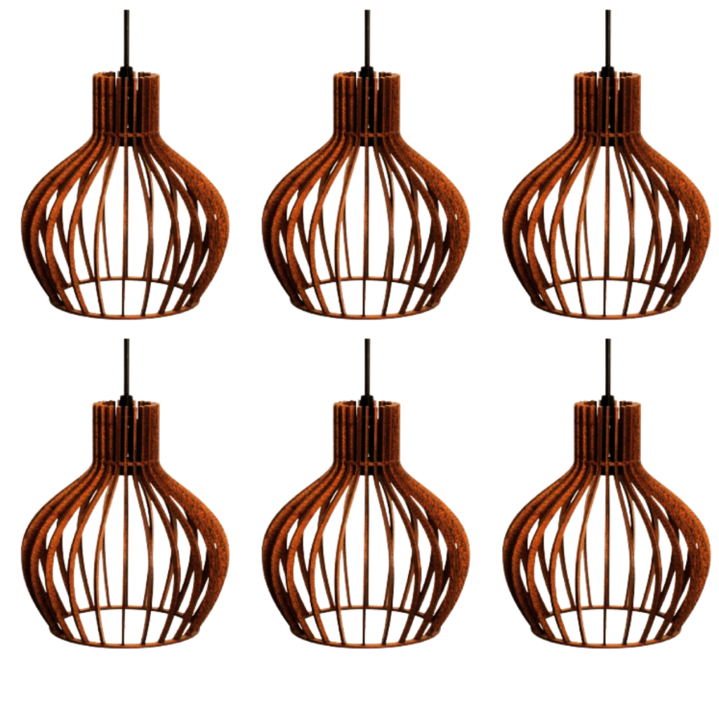 kit 6 Pendente Luminária de Teto Lustre Decorativo Retro Rústico Cor Marrom - 6ppm/sf