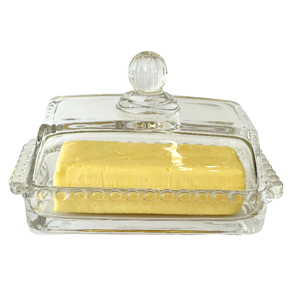 Manteigueira de Vidro Porta Manteiga Grande Com Tampa 17cm - Wolff Pearl