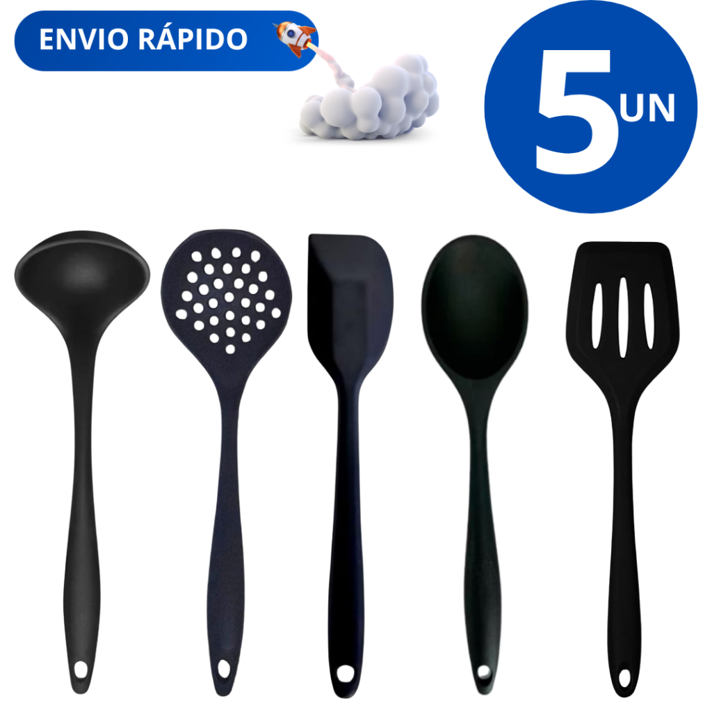 Kit 5 Peças Espatula Reta Espatula Vazada Concha Escumadeira Colher para Cozinha Restaurante Lanchonete