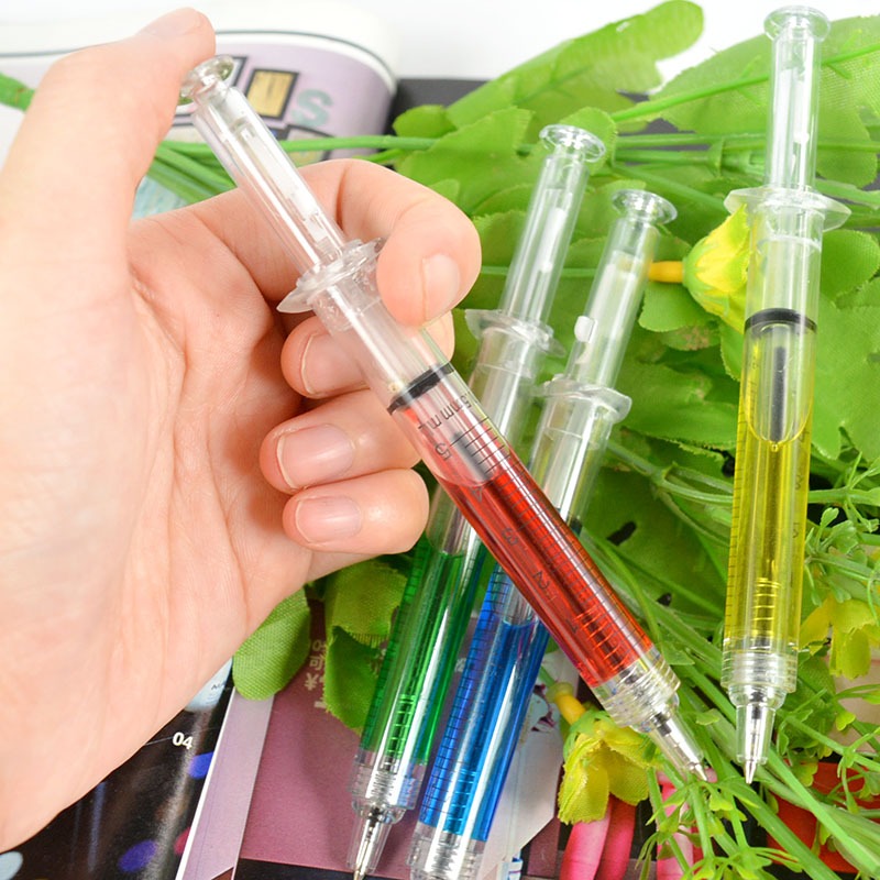 Kit 1 a 6 canetas em Gel coloridas Seringa Injeção Criativas Divertidas Medicina Enfermagem Saúde