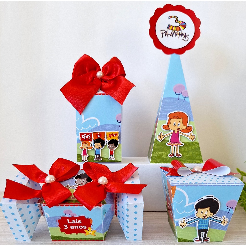 PEGUE E MONTE Kit personalizado para festas - caixinhas para lembrancinhas - 3 palavrinhas Deus é amor