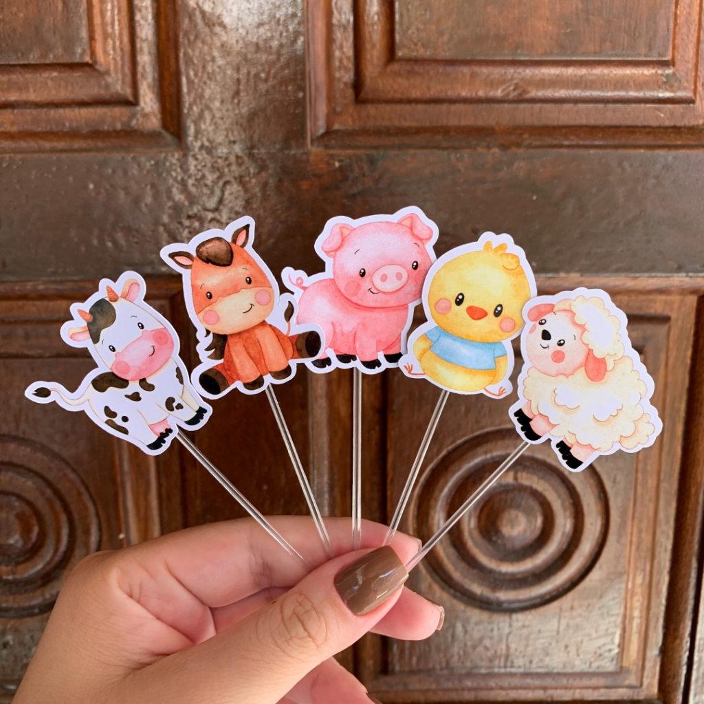 Topo p/ Doces e Cupcakes Fazendinha Menino Decoração para Festa Aniversário Toppers Tags