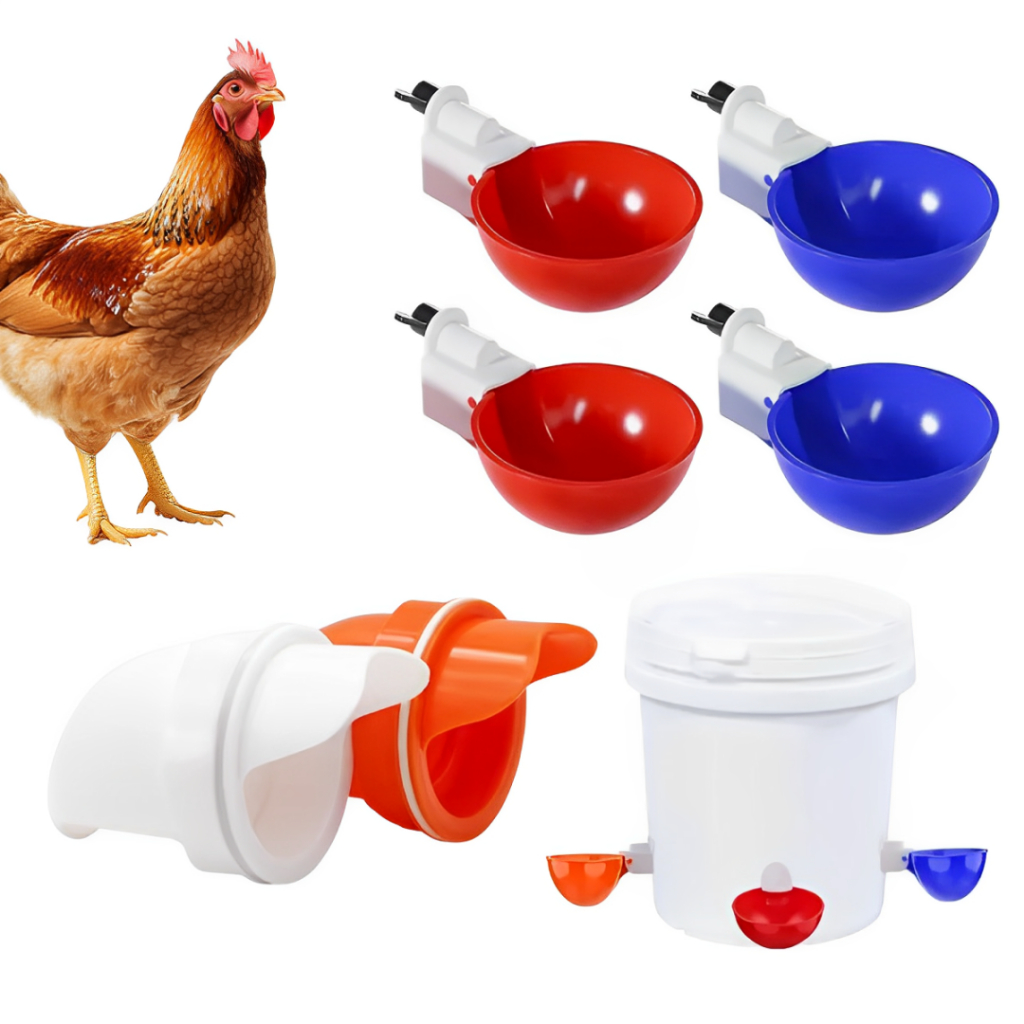 Kit com 10 Bocais para Comedouro e Tratador de Ração + 10 Bebedouros Automáticos para Aves, Galinhas