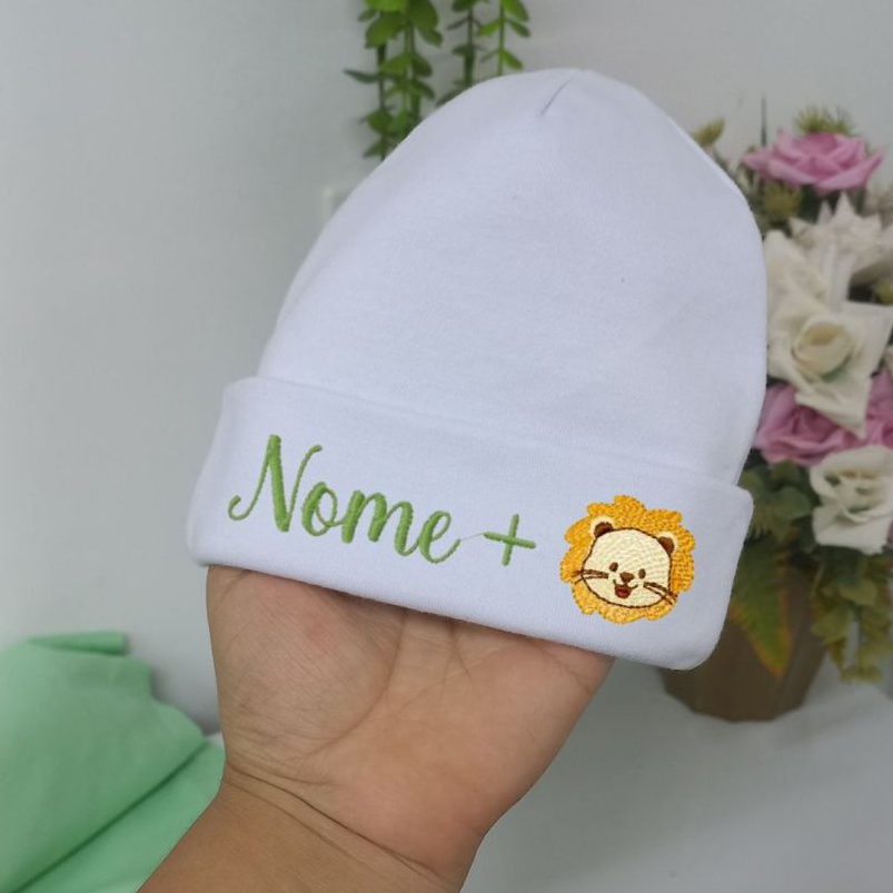 Touca Bebê Personalizada Bordada RN Suedine 100% Algodão em Oferta na Shopee