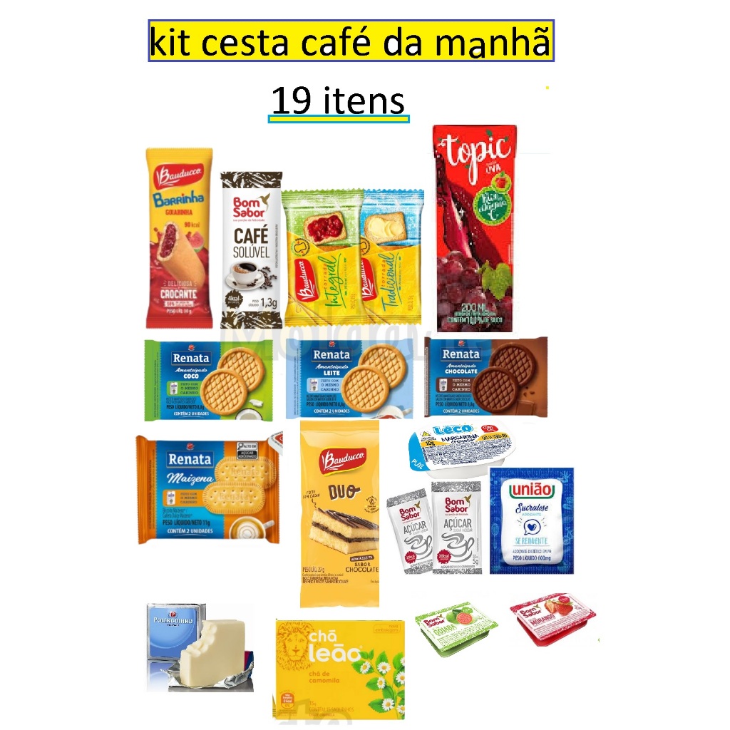 kit cesta café da manhã 19 itens ideal para aniversário, presente, lanche , Mães, Pais, namorados em Oferta na Shopee