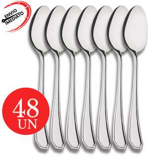 Kit Colher Sobremesa 48 Peças Elegante Aço Inox Restaurante Churrascaria Pizzaria Cafeteria Doceria