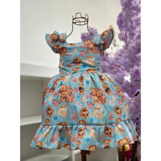 Vestido Menina Infantil Ester Estampado Sublimação Ursinho