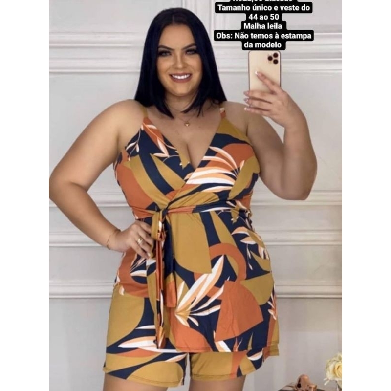Macaquinho short saia plus size jardineira floral moda verão em Oferta na Shopee