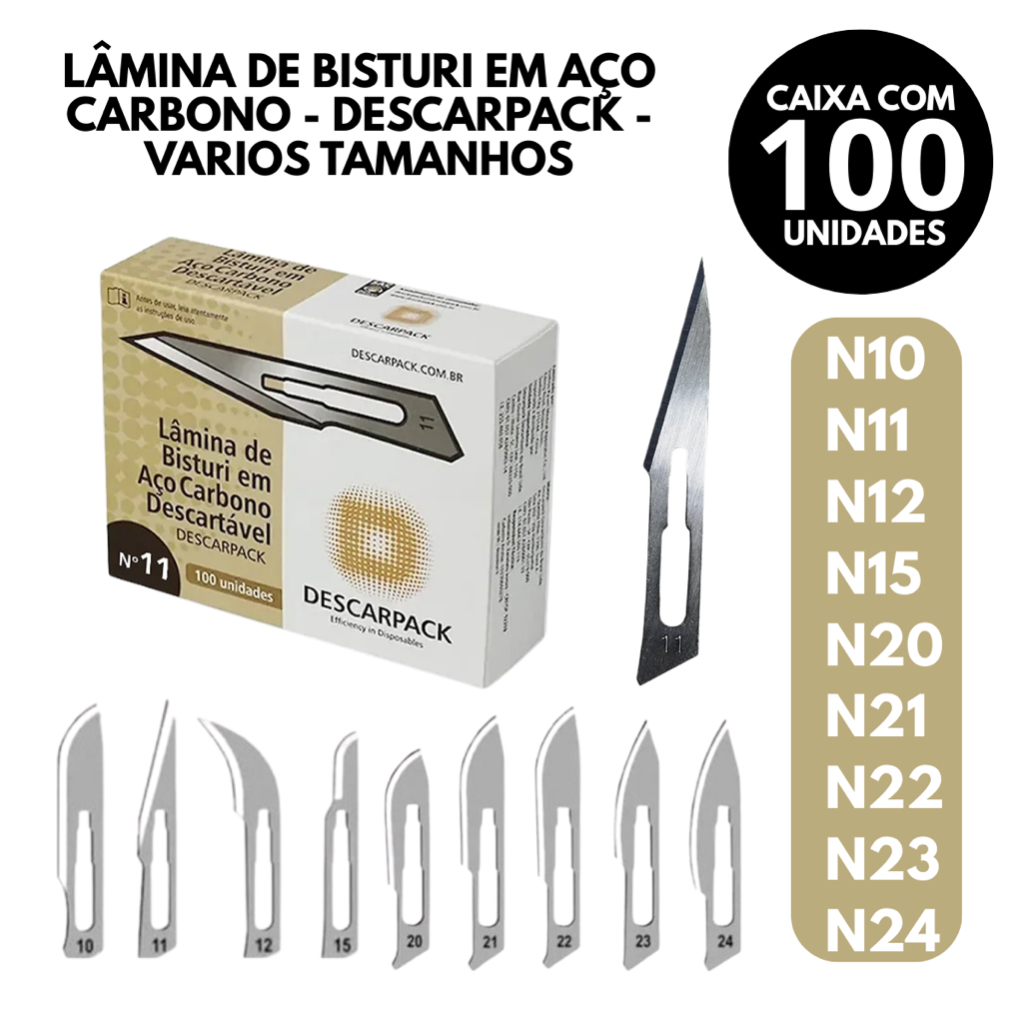 Lâmina de Bisturi Aço Carbono Sem Cabo Nº10 Nº11 Nº12 Nº15 N°20 Nº21 Nº22 Nº23 Nº24 C/100 *ENVIO NO MESMO DIA UTIL* em Oferta na Shopee