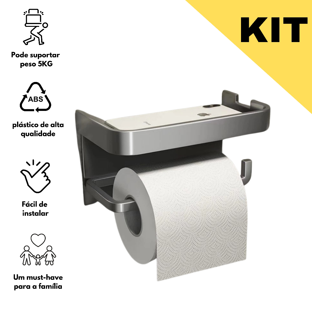 Suporte Papel Higiênico Premium Apoio Para Celular de Banheiro Fixo na Parede Sem Furos em Oferta na Shopee