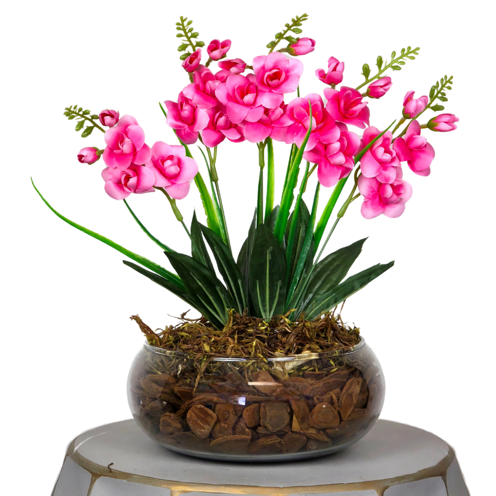 Arranjo Flores Artificiais Vaso de Vidro Decoração Orquídeas