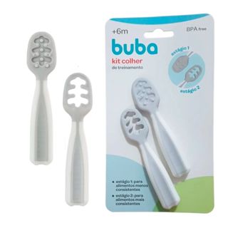 Kit 2 Colheres de Treinamento Autoalimentação 6m+ Cinza Rosa Verde 13143 - Buba em Oferta na Shopee