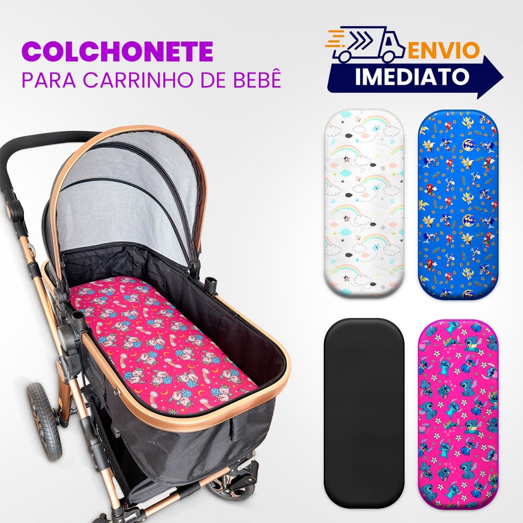 Colchão para carrinho Moises Colchonete carrinho com fronha Menino, Menina e Neutro carrin...