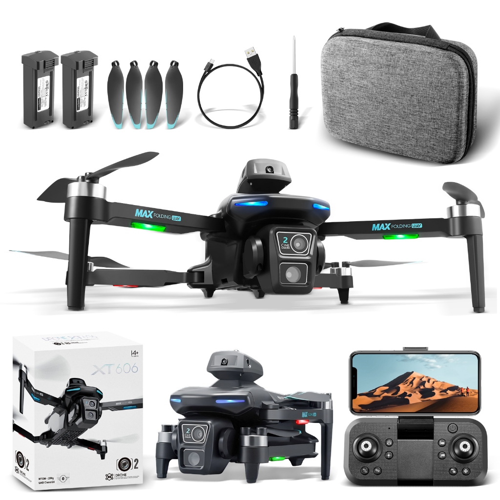 XT606 Drone 8K Dual Camera Brushless Motor RC Quadcopter Profissional Helicóptero Dobrável
