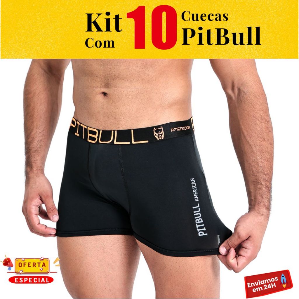 Kit Cuecas Boxer Premium Pitbull American Masculina - Coeca box  Masculino