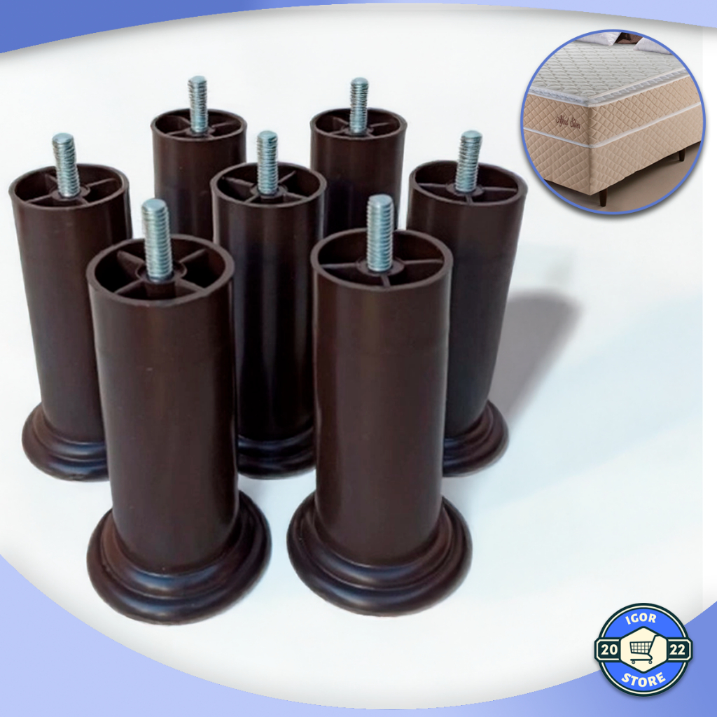 Kit 7x Pés de Cama Box 12cm Cabeceira Pezinho Plástico PU Com Parafuso Resistente Envio Imediato