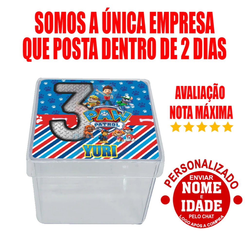 Caixa Acrílica 5x5 Personalizada Patrulha Canina Lembrancinha Aniversário Festa Caixinha Acrílica