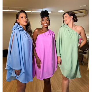 Vestido Feminino Macaquinho Elegante Casual Chic Ombro Manga Nula Soltinho Tendência Promoção em Oferta na Shopee