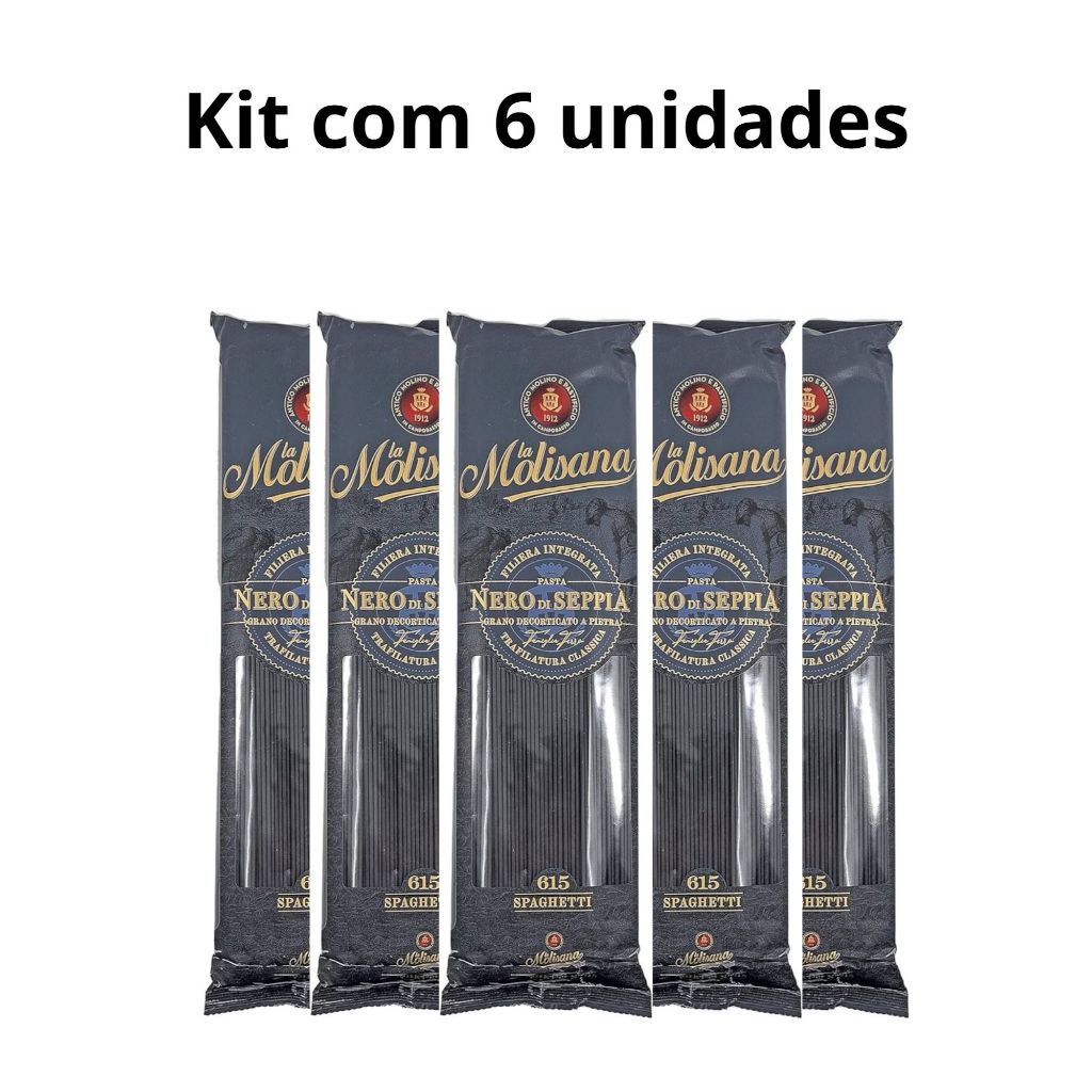 Kit 6 un. Massa La Molisana Spaghetti Nero di Seppia Grano Duro 500g