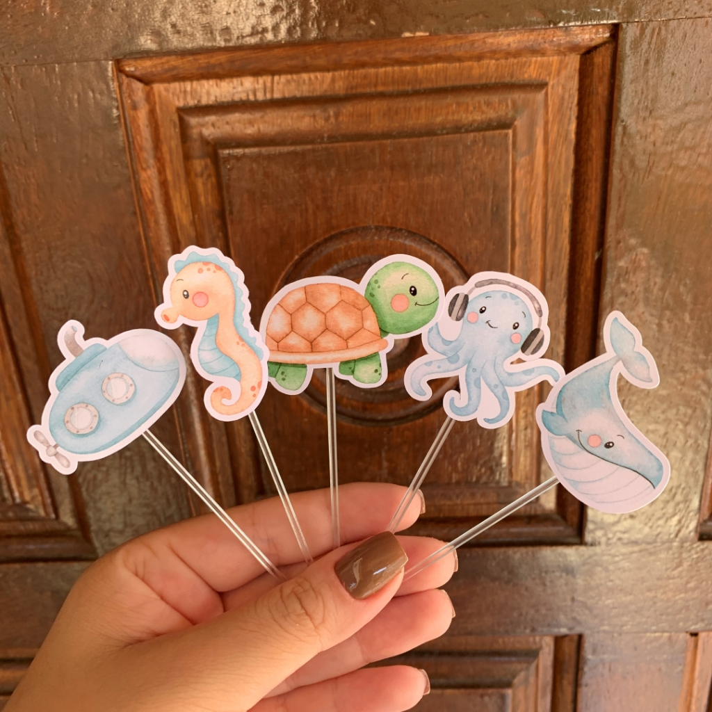 Topo p/ Doces e Cupcakes Fundo do Mar Menino Decoração para Festa Aniversário Toppers Tags em Oferta na Shopee