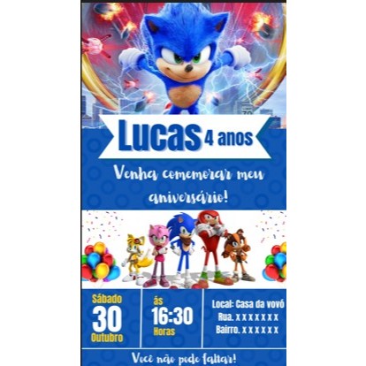 Kit convites personalizados Sonic tamanho 10 x 15 - Festa infantil - Envio Rápido - Temos todos os temas