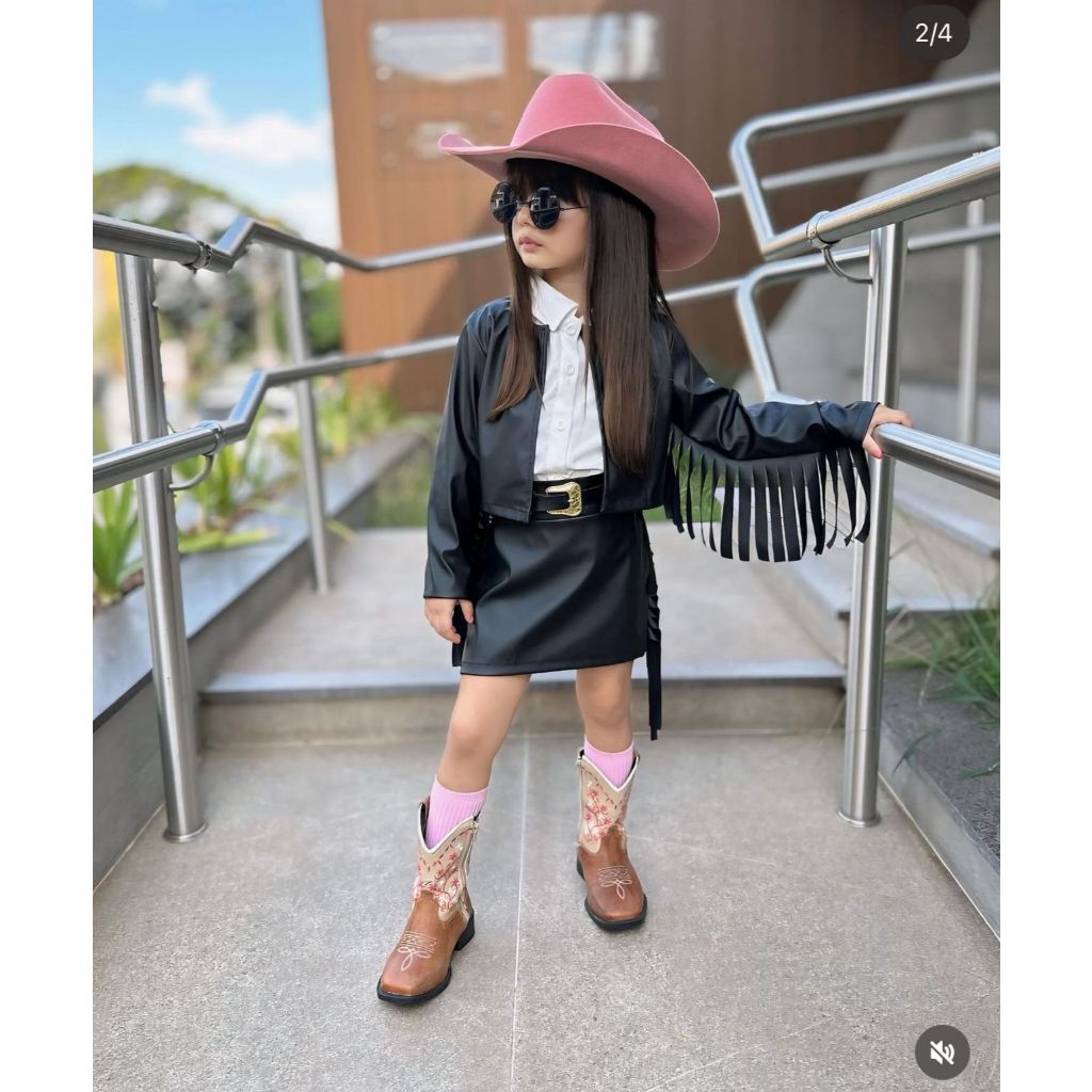 Detalhes do Roupa De Couro Boiadeira Country Infantil Para Meninas Inspiração Ana Castela
