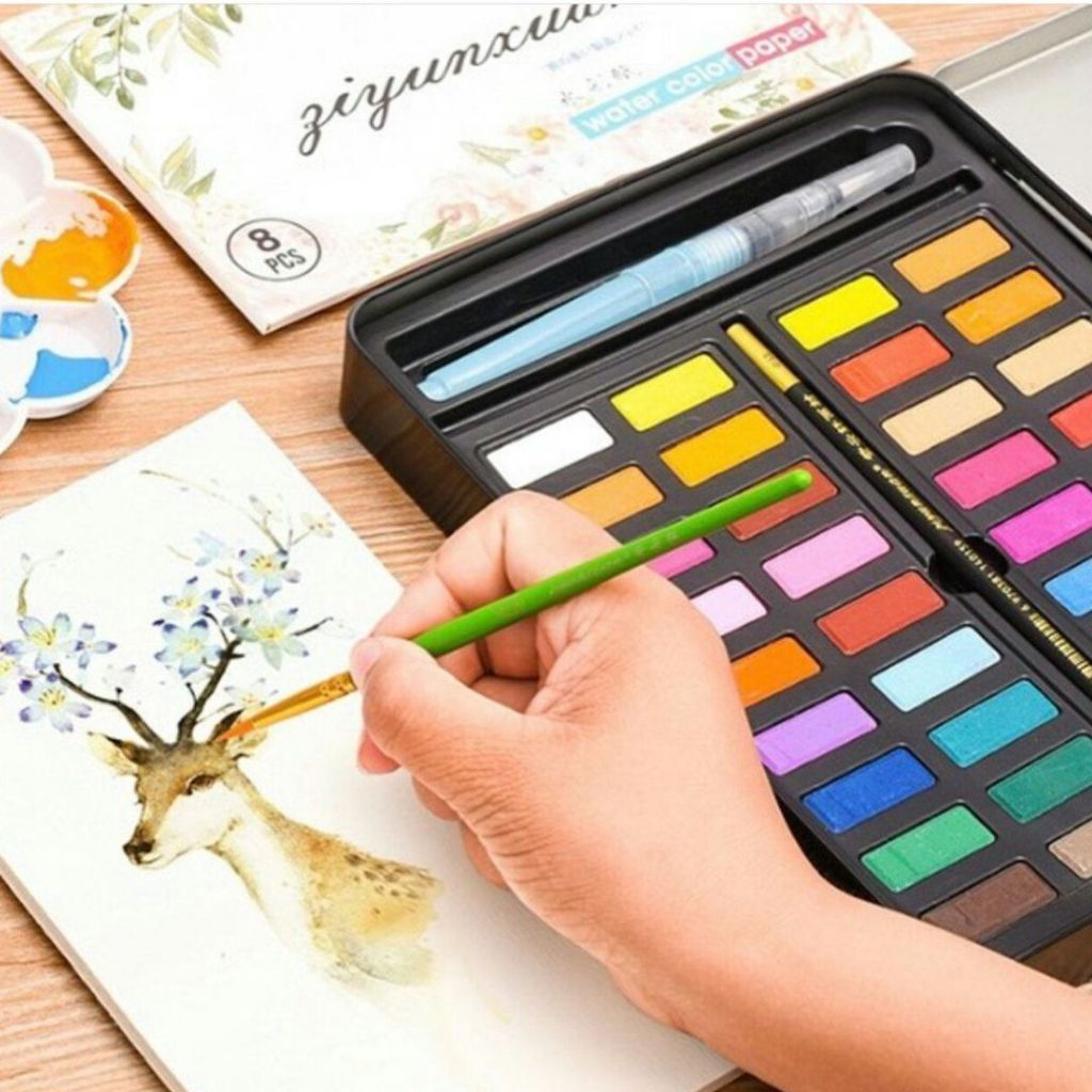 Aquarela em Pastilhas com Estojo DeTinta – Cores Vibrantes Alta Pigmentação Fácil de Misturar Compacto e Portátil 36 cor