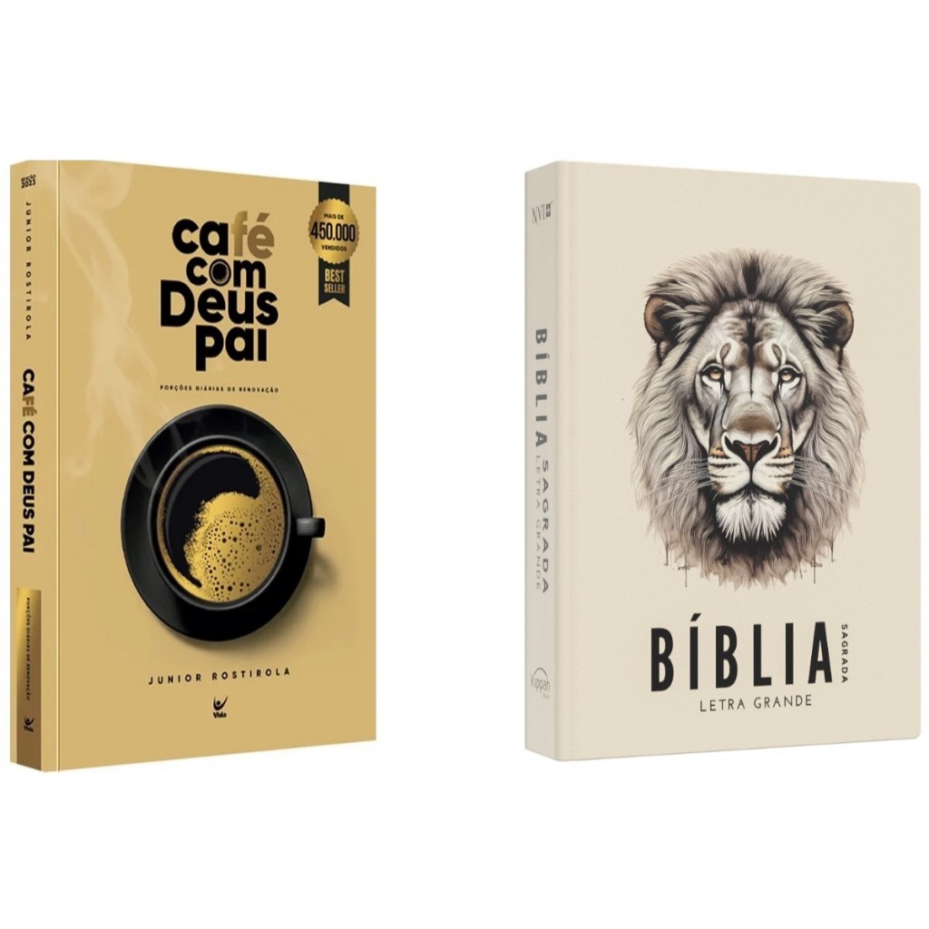Kit Café com Deus Pai + Bíblia Sagrada NVI | Letra Grande | Leão Promessa - Books & Magazines