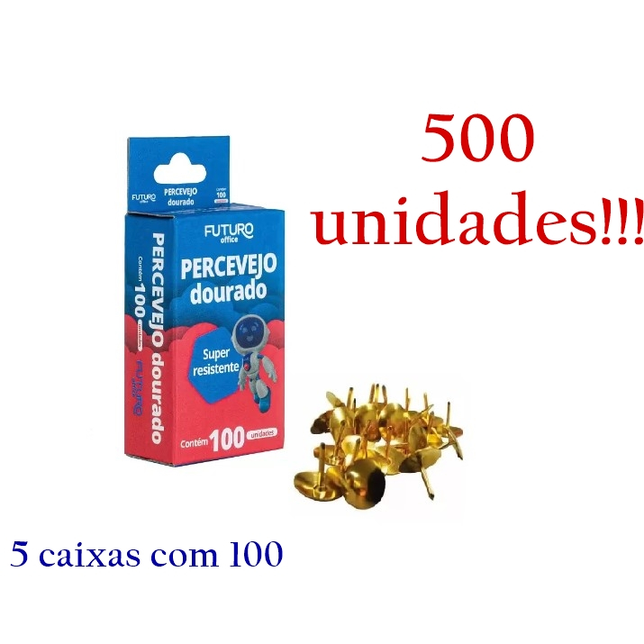Percevejo Tachinha Latonado Dourado 500 unidades Futuro Office em Oferta na Shopee