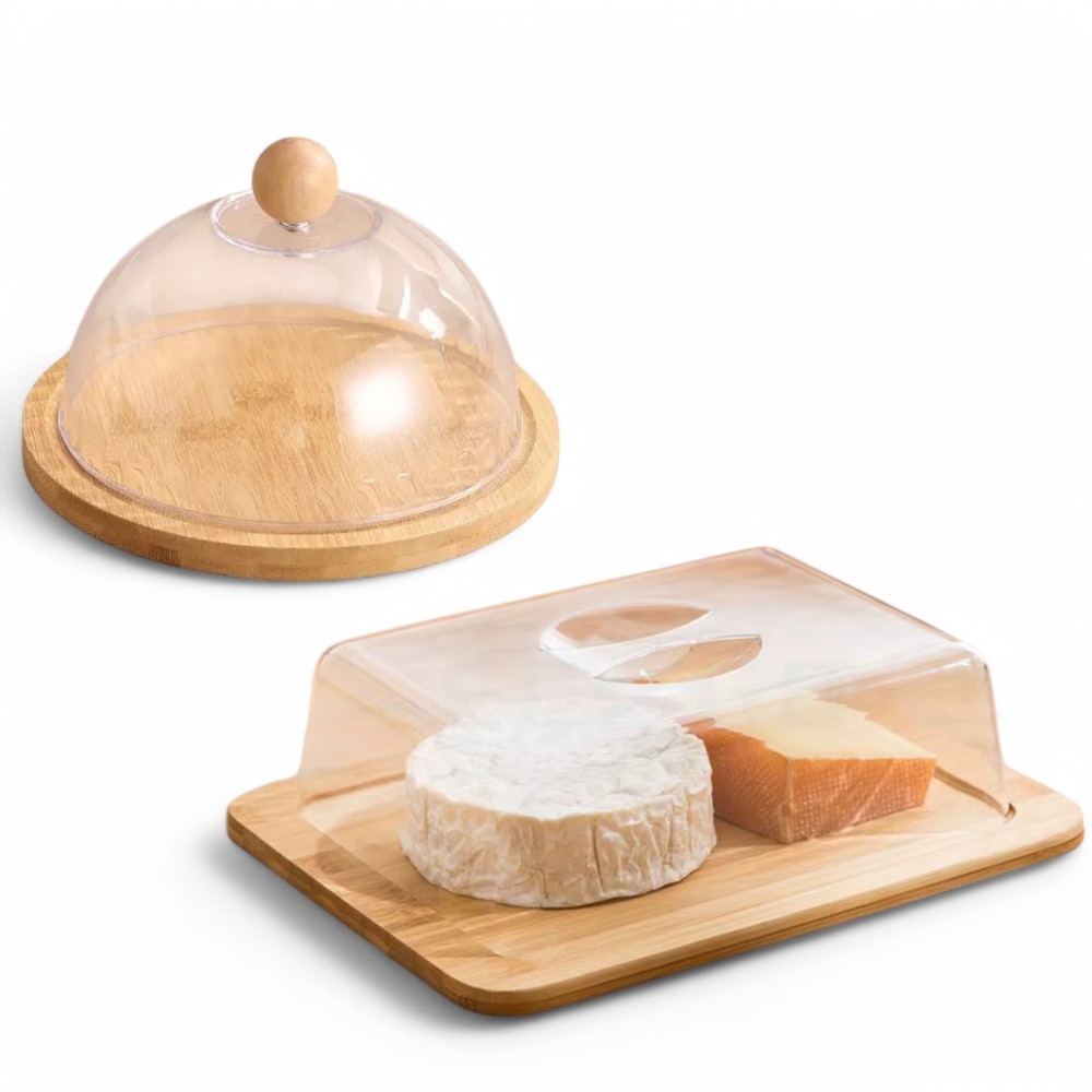 Kit Porta Frios Elegante em Bambu com Tampa Pote Boleira Cozinha Bandeja Manteiga Queijo Q...