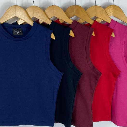 Cropped Regata Algodão Varias Cores Liso Básico, Regata Croped