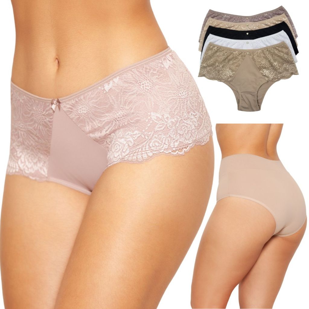 Kit 5 Calcinha Plus Size Tanga Laterais em Renda Com Cós Alto