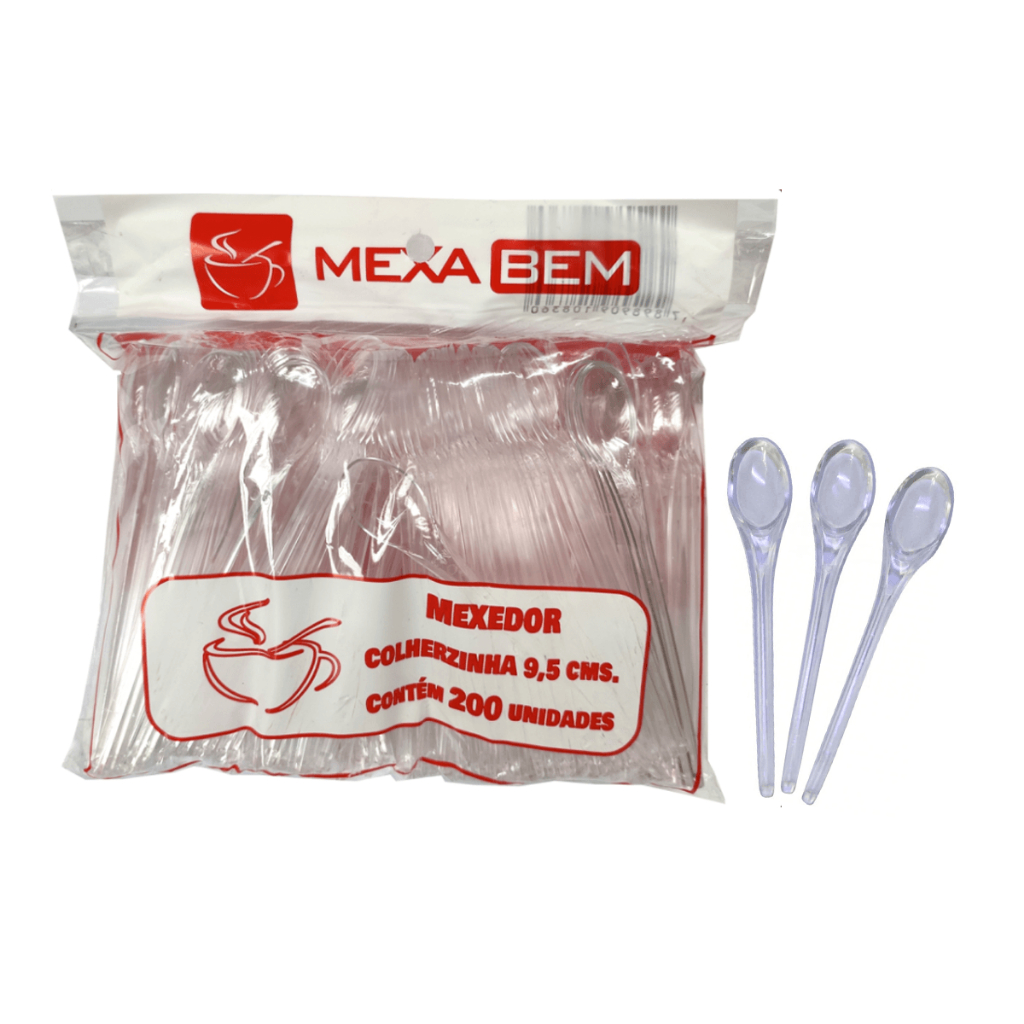 KIT 600 unidades Colher Mexedora para Café com 9,5cm Cristal Mexa Bem com 200 unidades cada Colherzinha para Brigadeiro