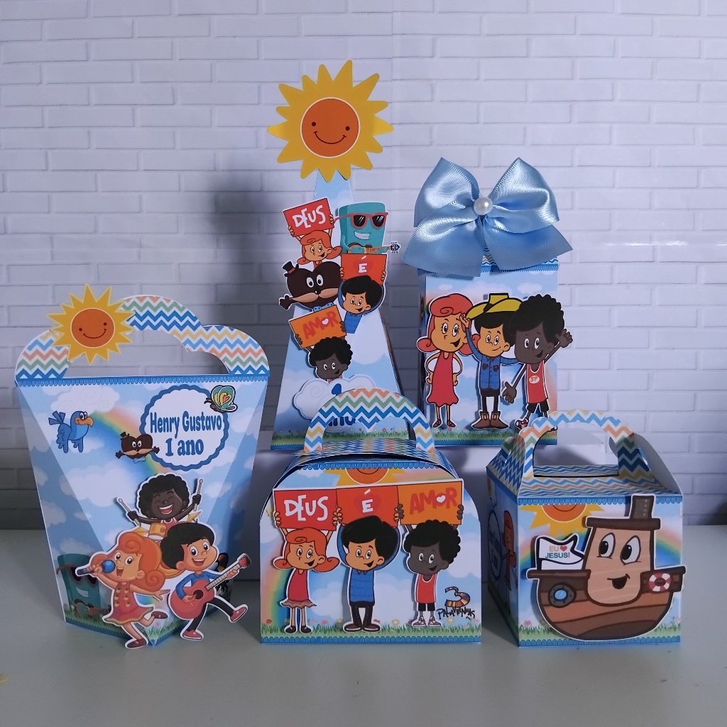 Kit Festa Personalizados 3 PALAVRINHAS AZUL Caixinhas Lembrancinhas Aniversário Infantil