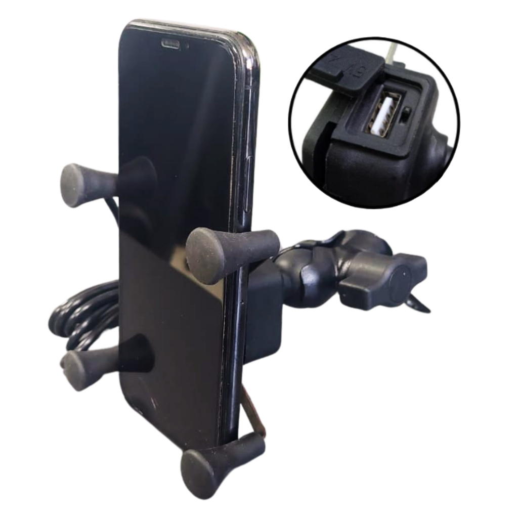 Suporte Celular Moto Garra Carregador Usb C/ Borracha Segura turbo