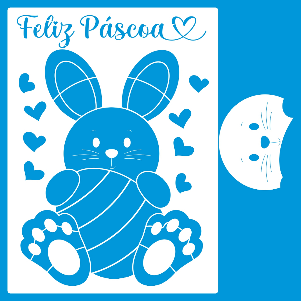 STENCIL 28 x 38 COELHO COM OVO VAZADO PARA PINTURA EM TECIDO MDF MADEIRA PAREDE CAMISETA PANO PRATO