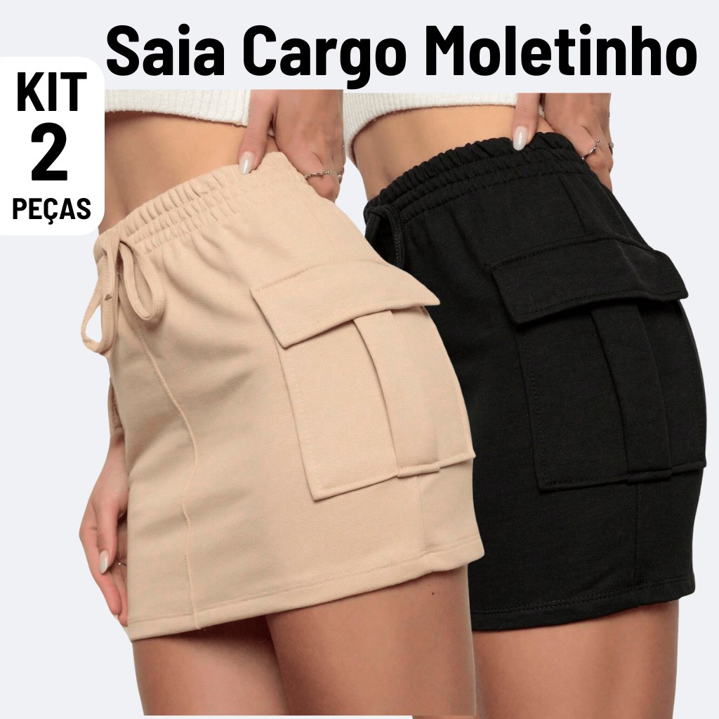 Kit 2 Saia cargo feminina moletinho moda blogueirinha em Oferta na Shopee