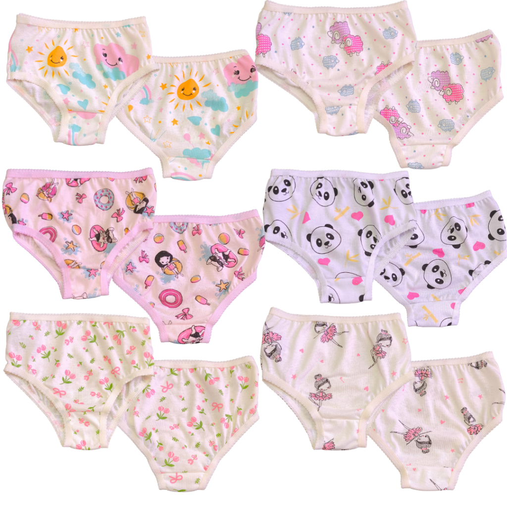 Kit 6 Calcinha Menina Infantil de Algodão Criança Tradicional Estampada  Com Forro interno