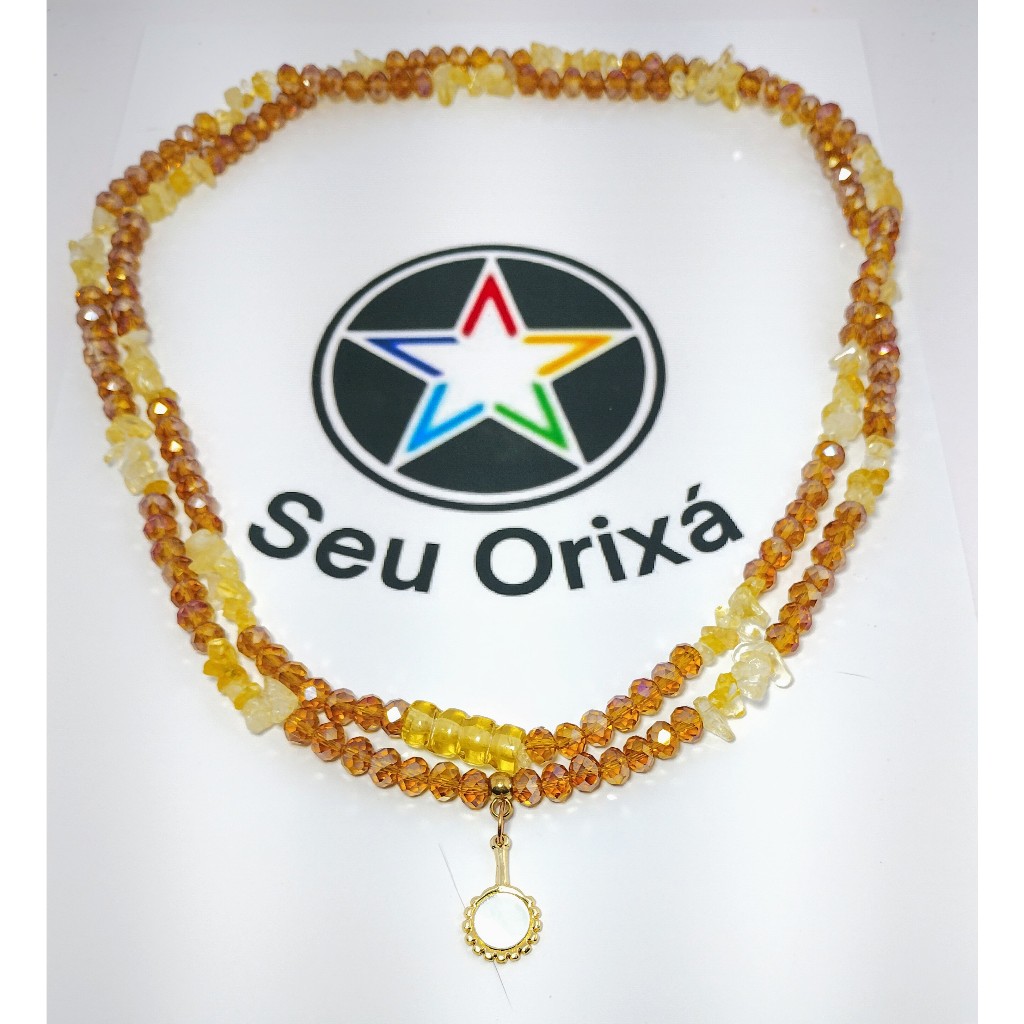 Guia de Cristal  8mm Orixas Oxum com Pedras e pingente umbanda candomble