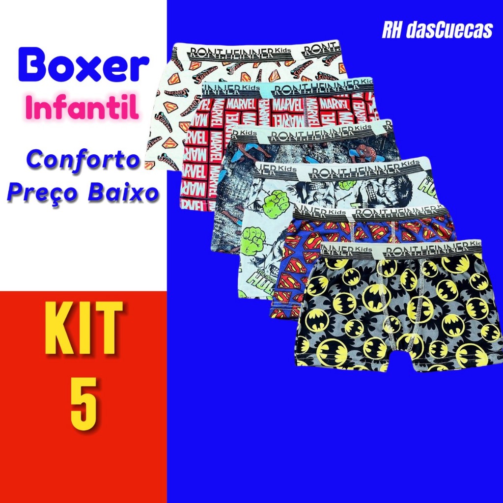 Kit 5 cueca infantil box menino