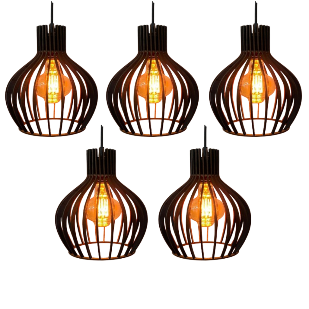 5 Pendente Luminária de Teto Lustre Decorativo Retro Rústico Cor Preto - 5 ppp/sf