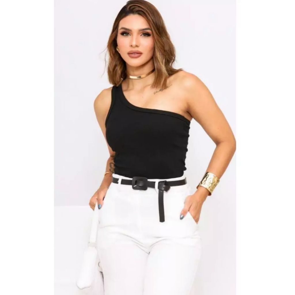 Blusa Feminina Nula Manga Única Ribana de Algodão - Verão, Básica, Social e Elegante