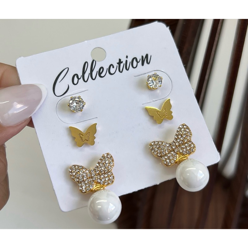 Brincos Feminino Trios Feminino Semijóias Perola Folheada á Ouro 18K / Fina BANHADA A OURO Kit 3 pares, Trio De Brincos