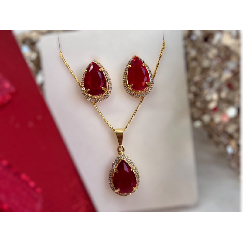 Conjunto Feminino KIT Colar E Brinco Ponto DE Luz Zircônia Gota Joia Semijóias Presente Gargantilha Brincos Brinco Colar