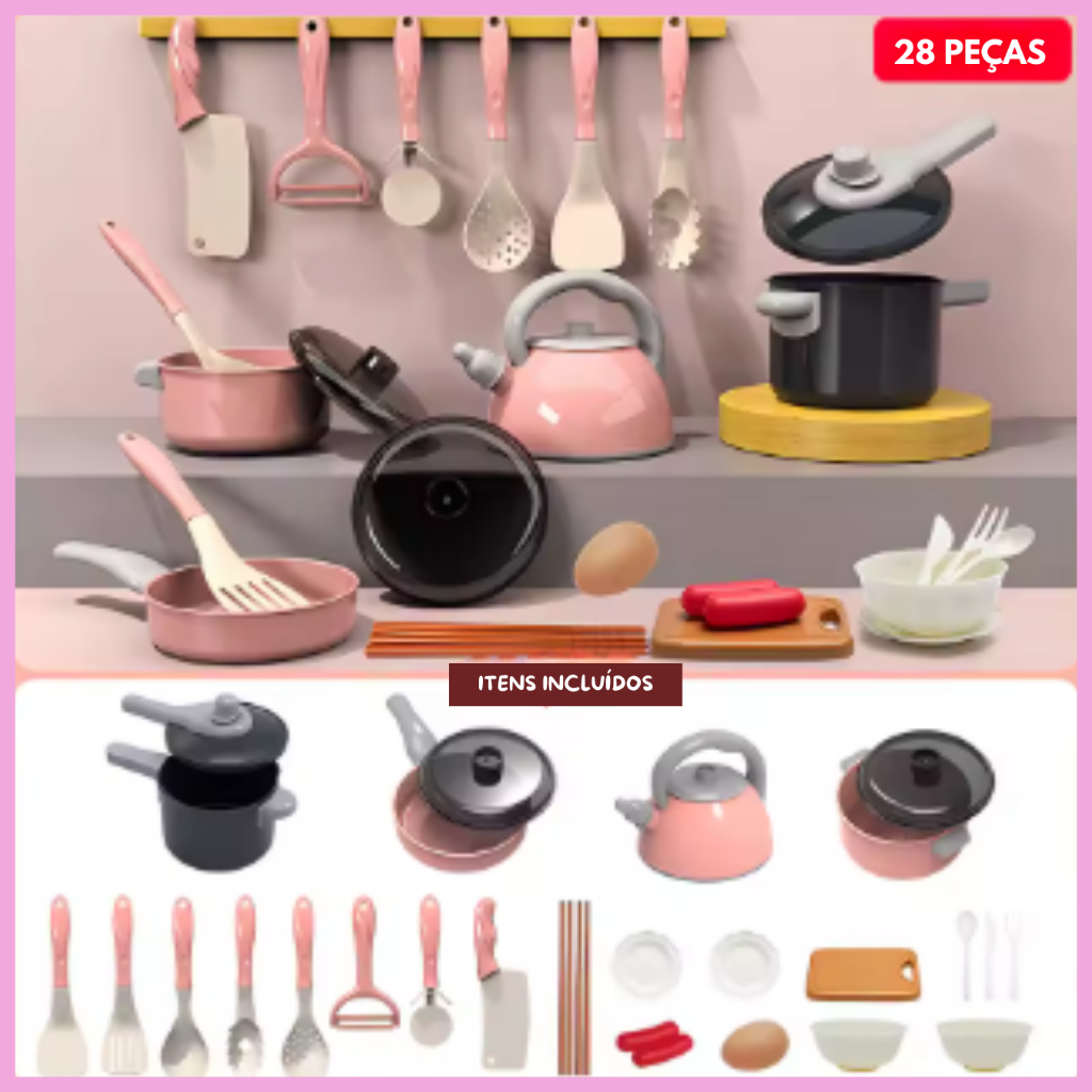 Kit Cozinha Infantil Panelinhas Brinquedo de Faz de Conta Comidinhas e Utensílios - Menina e Menino