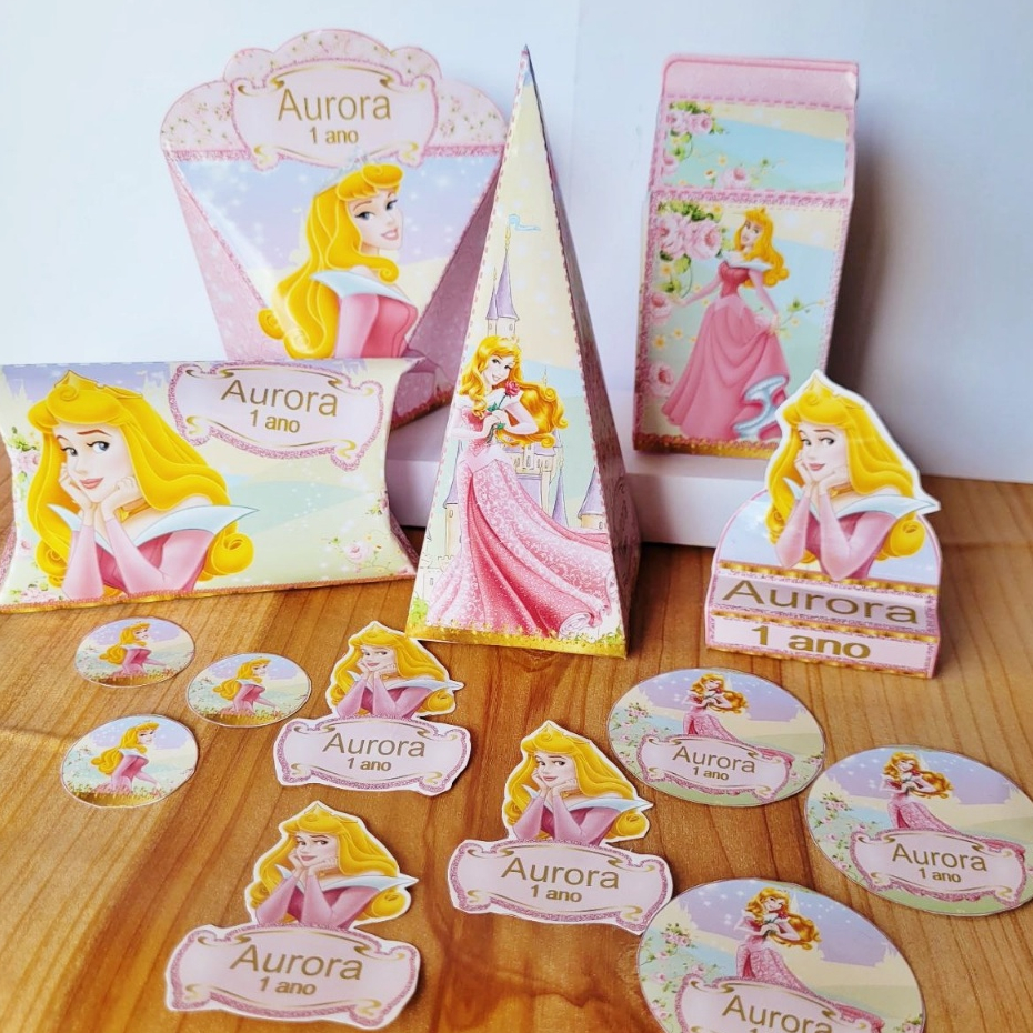 KIT COM 85 OU 170 ITENS LEMBRANCINHA PERSONALIZADA TEMA: PRINCESA AURORA/ BELA ADORMERCIDA l ENVIO RAPIDO